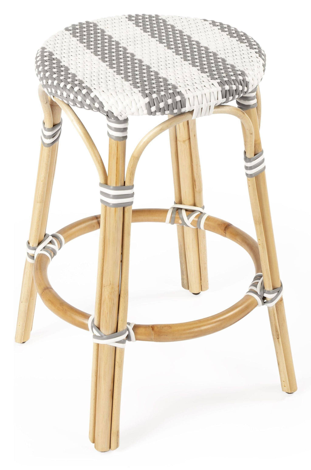 Grey & White Rattan Counter Stool H63420