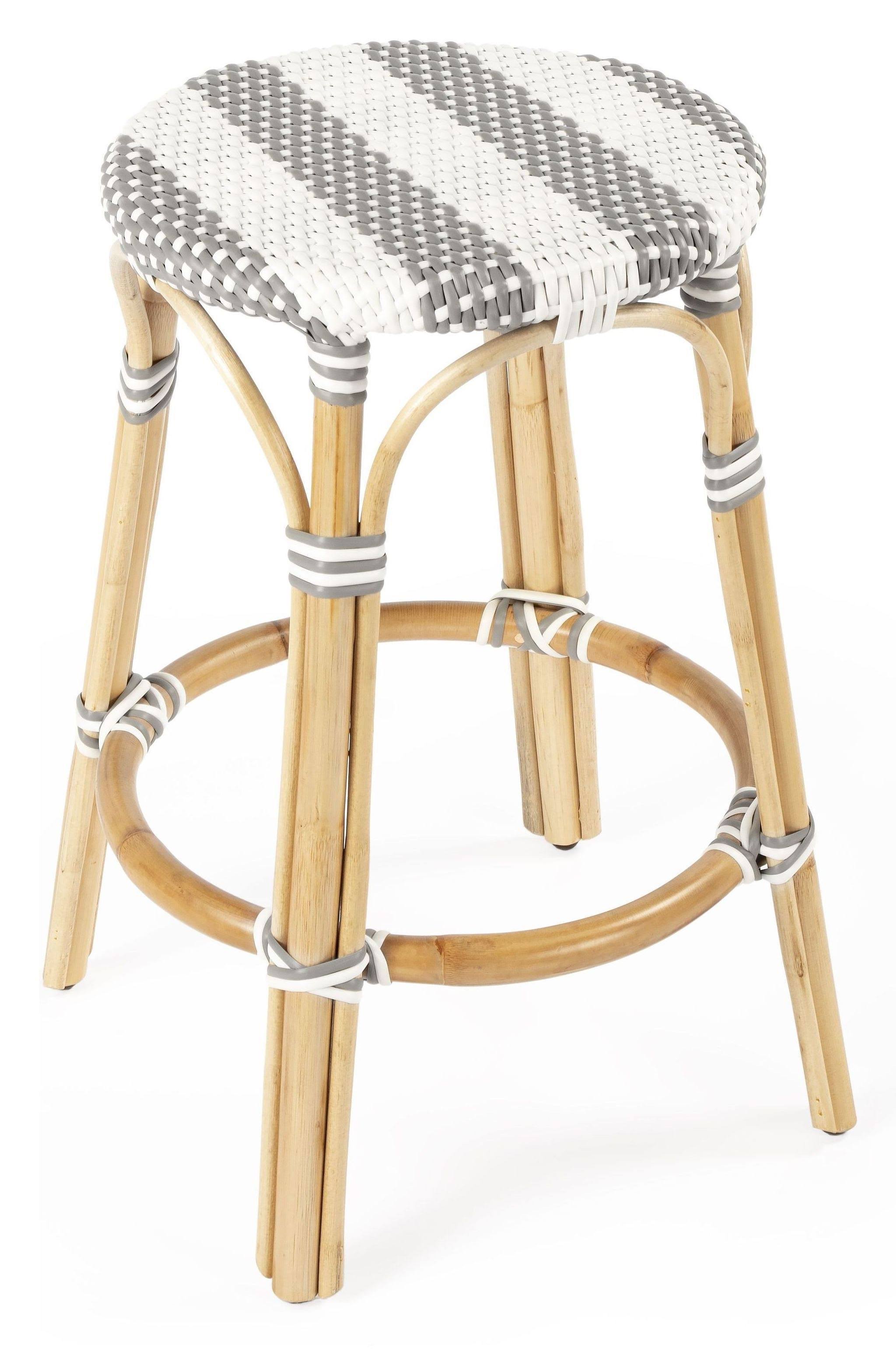 Grey & White Rattan Counter Stool H63420