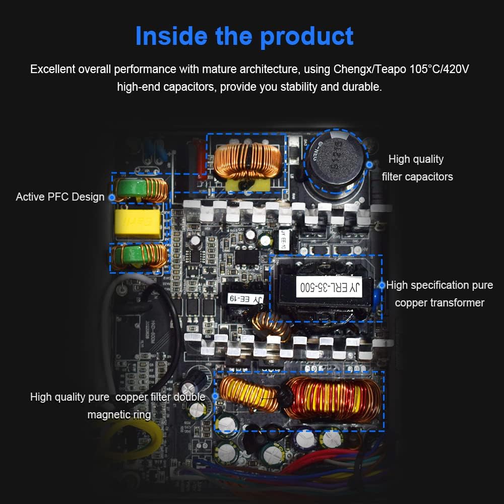 500W 80 Plus Gold Non-Modular Active PC Power Supply with 120mm Fan V36424