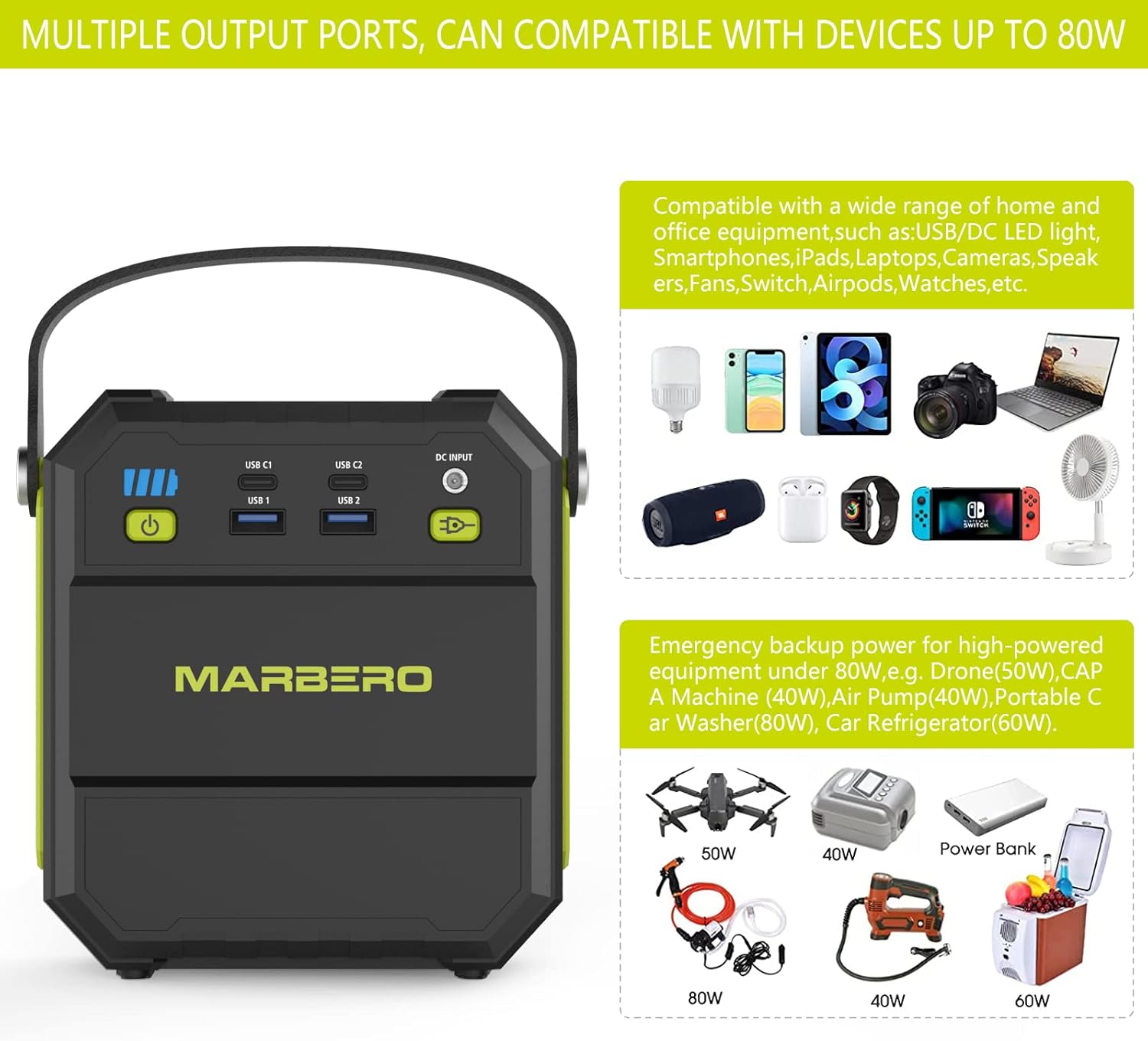 83Wh 22500mAh Portable Power Station with AC Outlet 4 USB Ports J24781