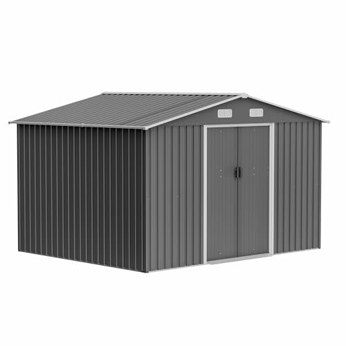 Black Heavy-Duty Outdoor Metal Storage Shed with Floor Base C84299