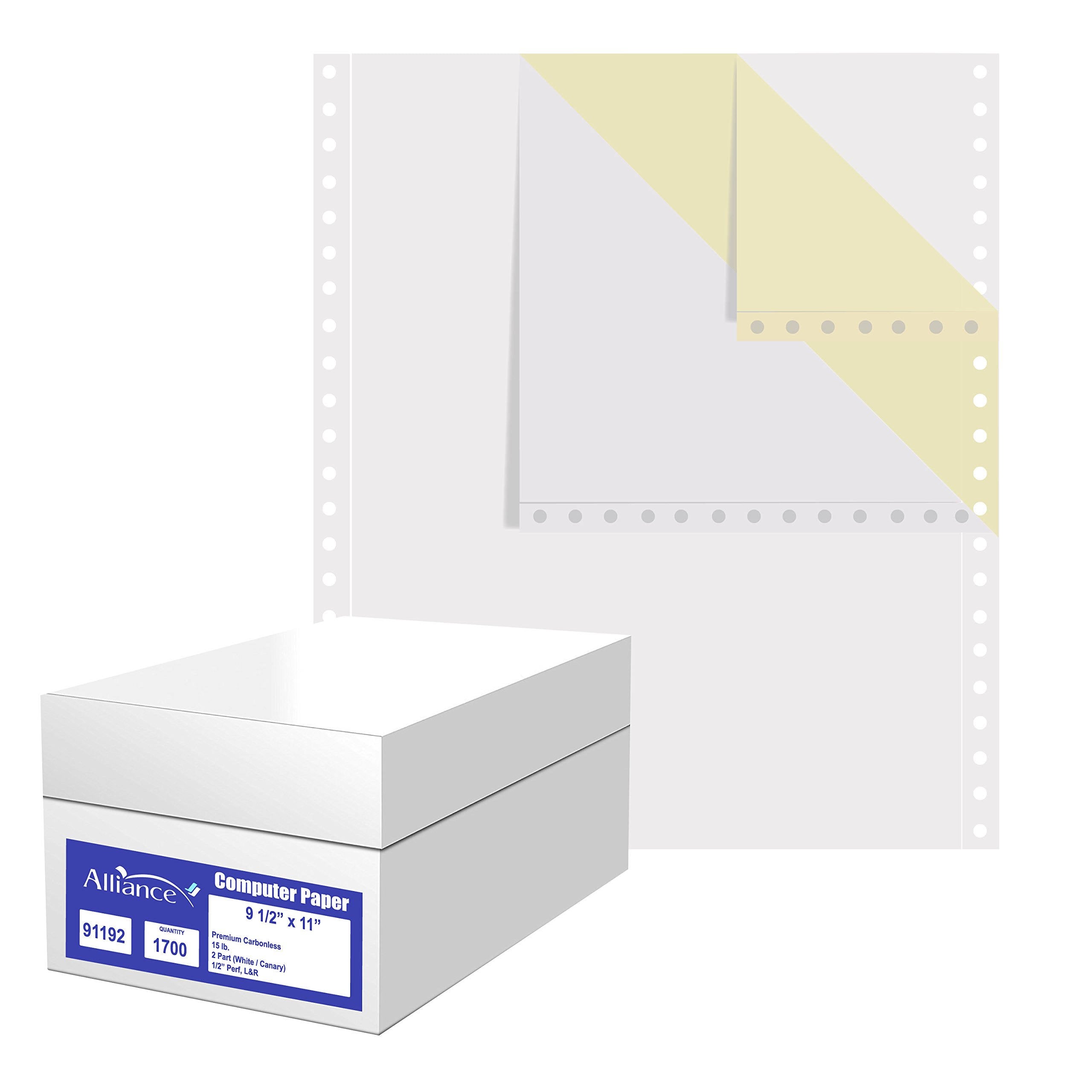Carbonless Computer Paper 9-1/2x22 x 11x22 Blank Left & Right Perforated 2-Part White/Canary 15lb 92 Bright D341