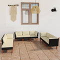 9 Piece Patio Set with Cushions Poly Rattan Black D663