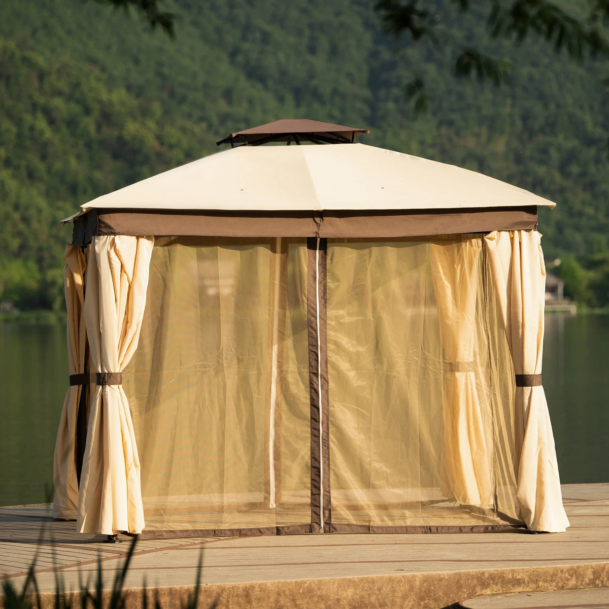 10' X 10' Outdoor Gazebo Tent with Metal Frame, khaki X652053
