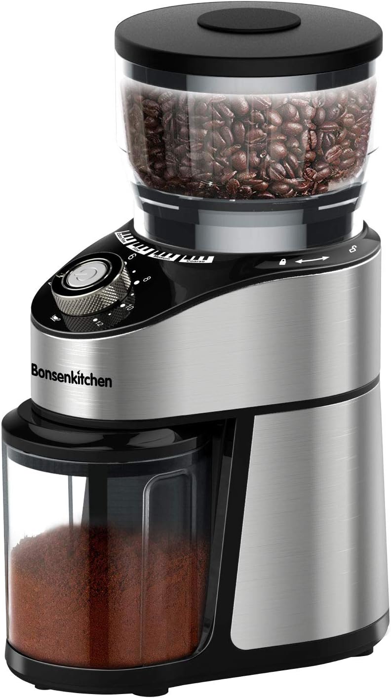 Stainless Steel Electric Conical Burr Coffee Grinder with 12 Grind Settings V24055
