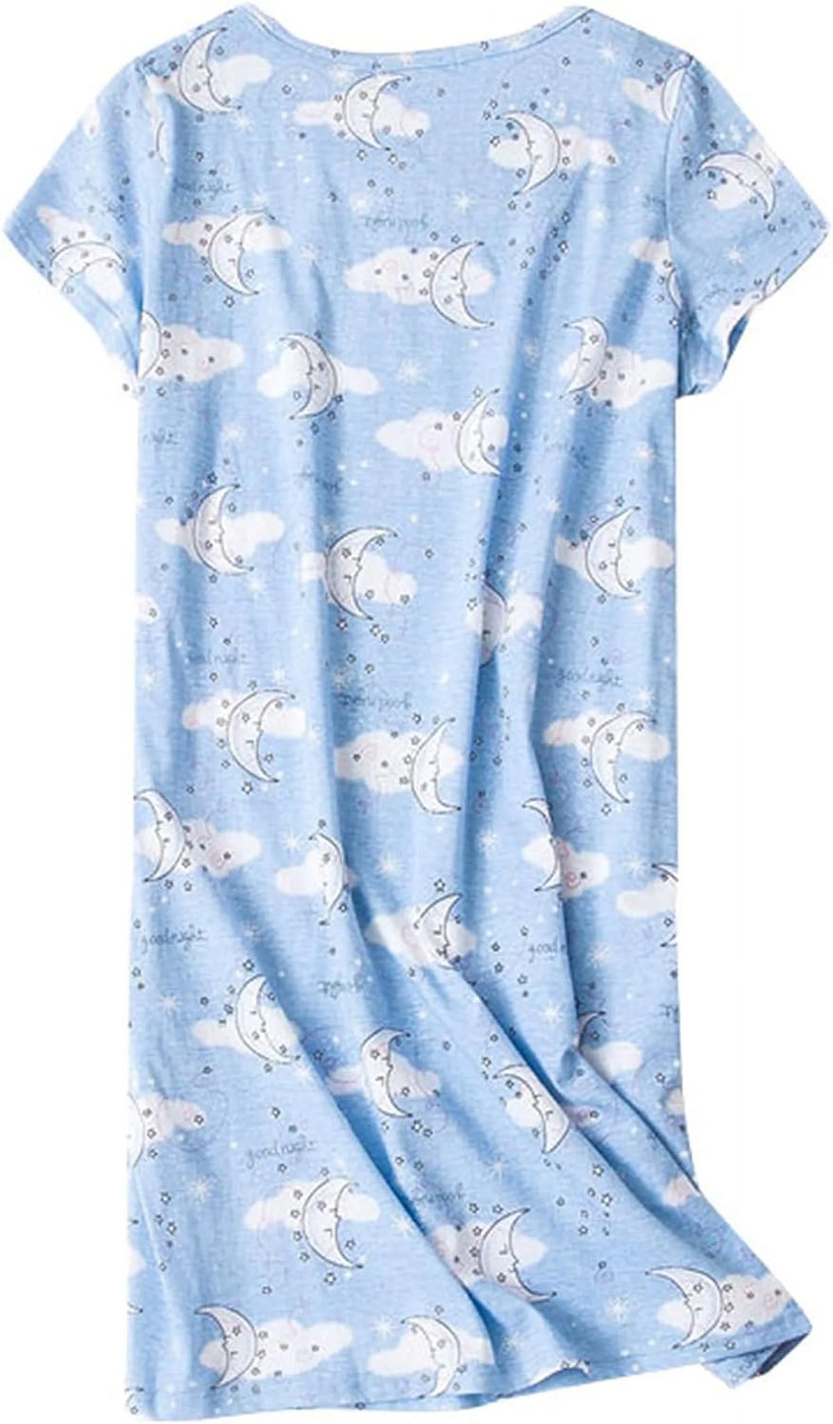 Women's Cotton Sleepshirt Short Sleeve Nightgown Blue Moon 2XL M2713
