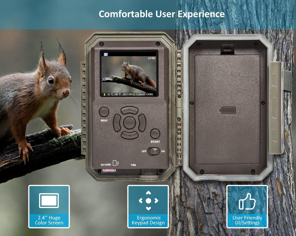 32MP 1296P Trail Camera with 100ft Night Vision V43903