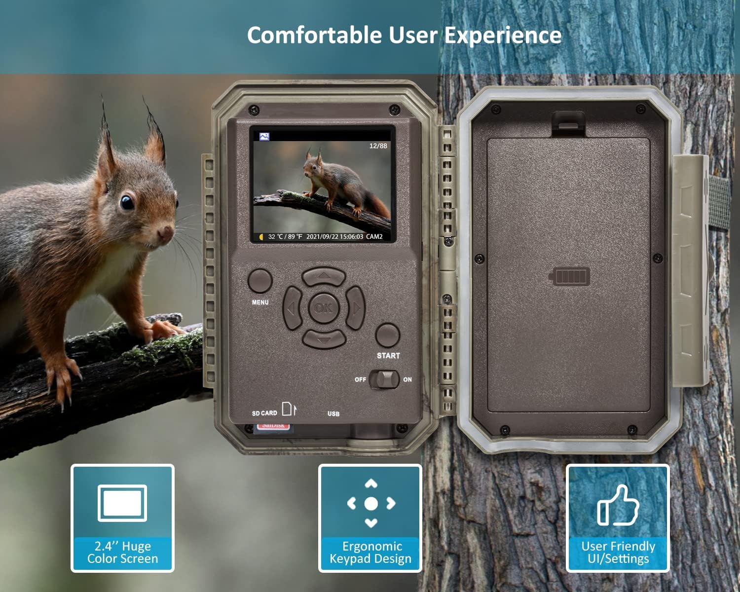 32MP 1296P Trail Camera with 100ft Night Vision V43903