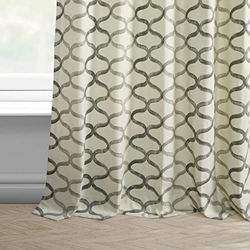 Wavy Silver Grey Grommet Geometric Printed Cotton Curtains 108 Inches Long 1 Panel H662