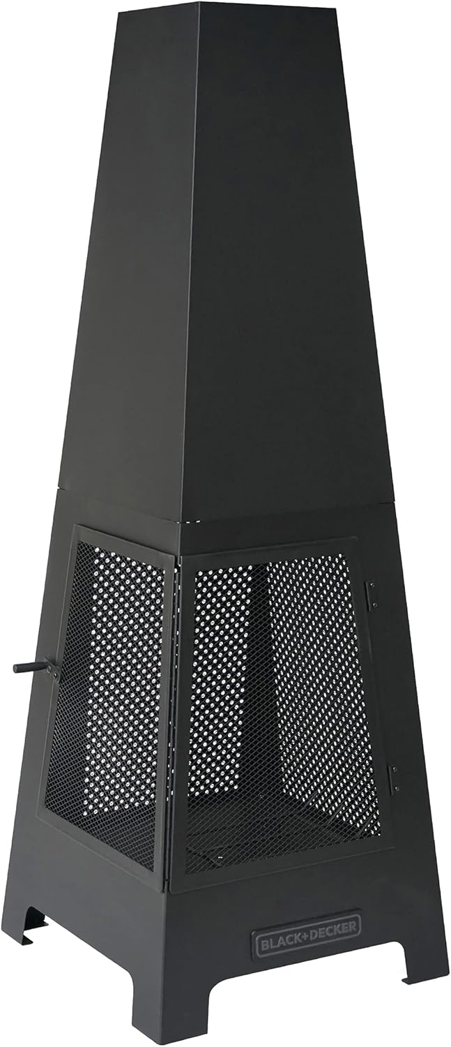 Black Steel Chiminea Fireplace with Poker C739350