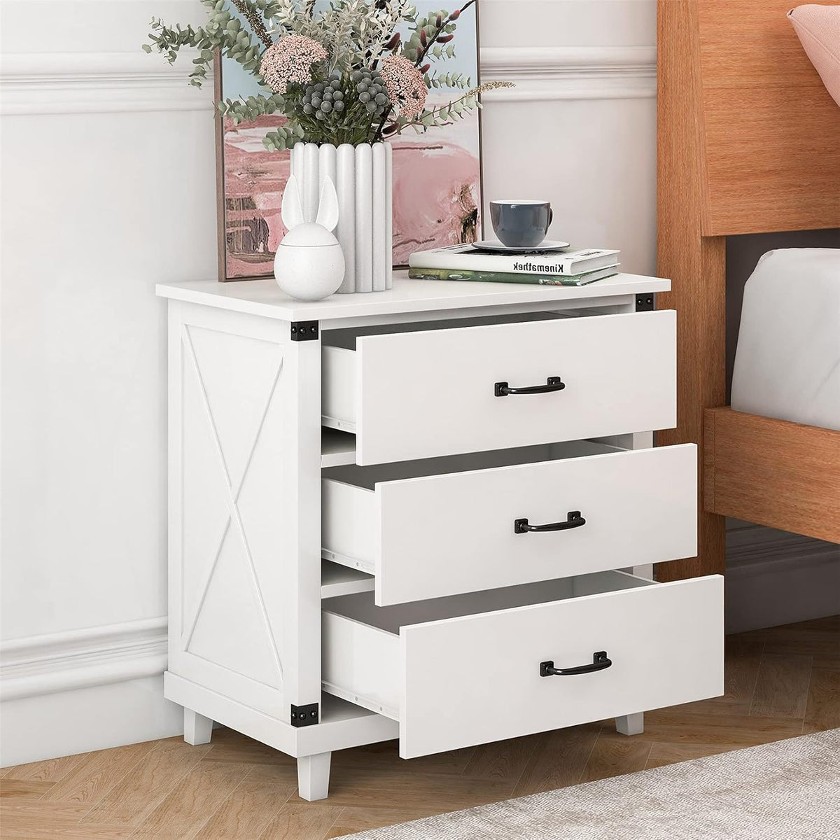 Rustic Gray 3-Drawer Wood Nightstand Q497200
