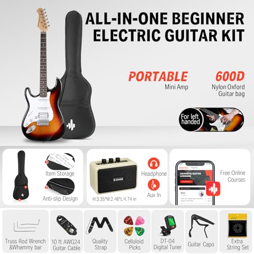 Black HSS Solid Body Electric Guitar with Amplifier, Bag, Tuner, Capo, Strap, Cable, Picks W801403