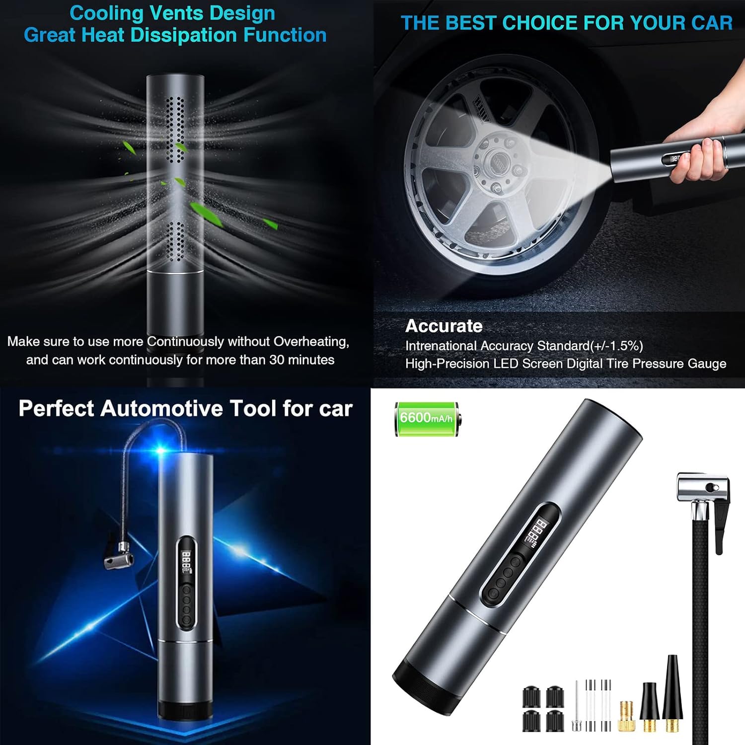 Handheld Air Compressor Portable Inflator, 6600mAh Rechargeable 120PSI Tire Pump with LED Display F137