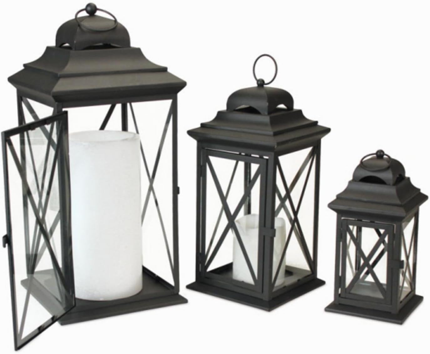 Set of 3 Black Iron Candle Lanterns T887969