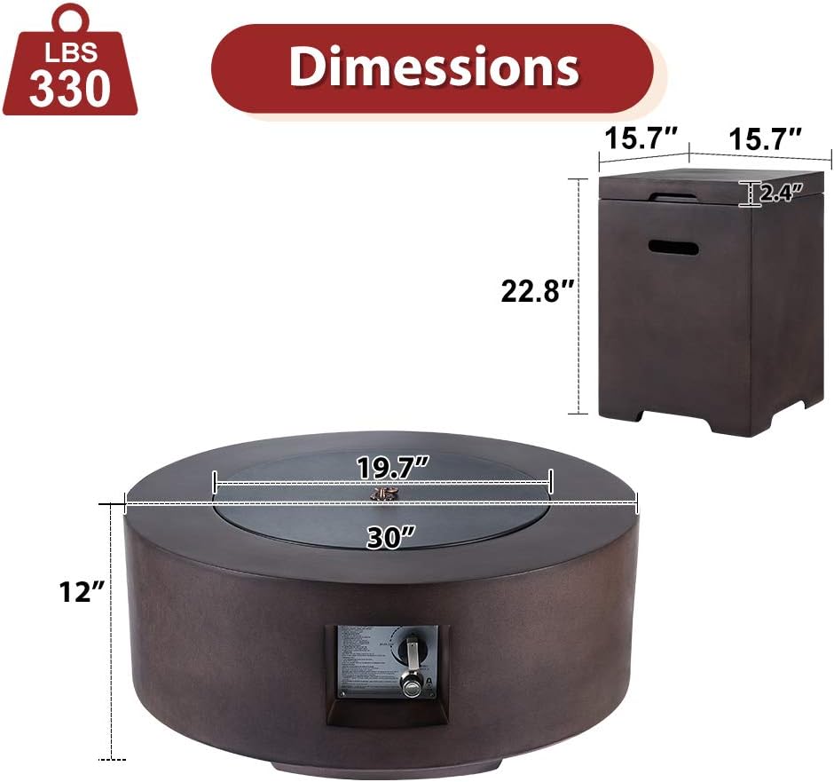 30in Outdoor Propane Fire Pit with Lava Rocks J3963