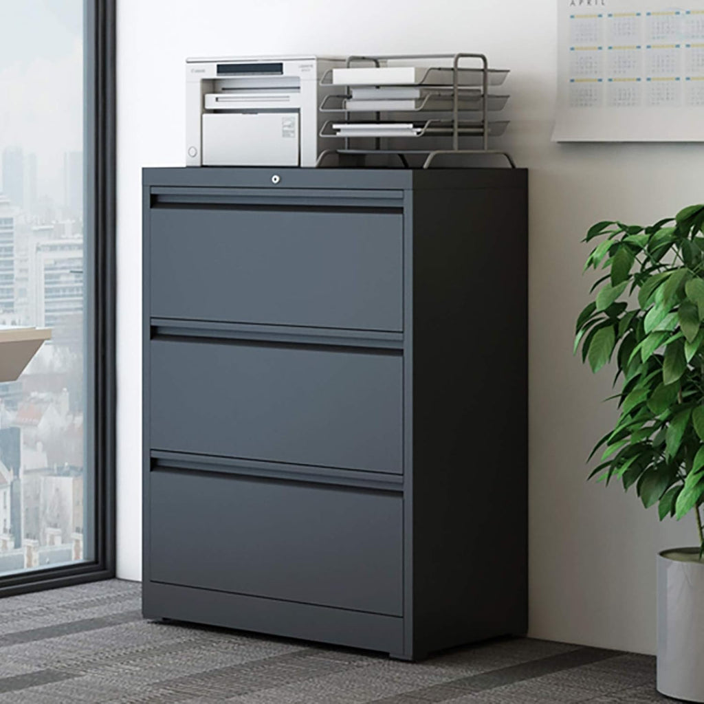 Black 3 Drawer Metal Lateral File Cabinet F763