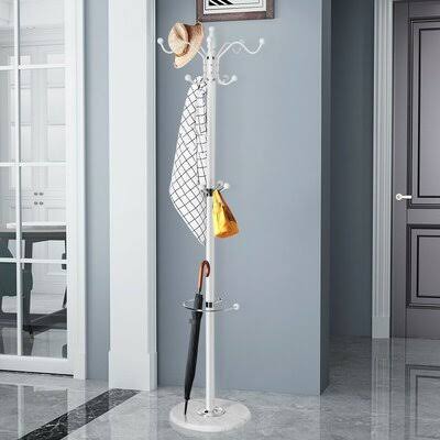 White 15-Hook Freestanding Metal Coat Rack M101