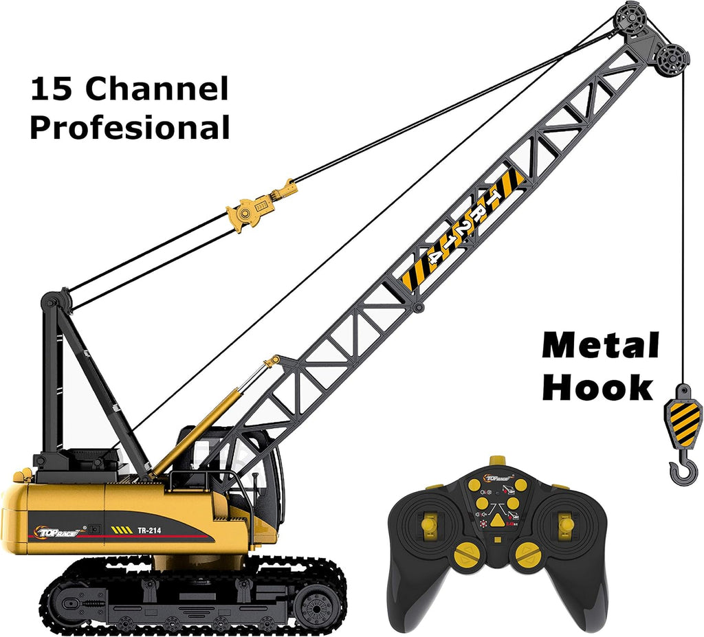 15 Channel Remote Control Crane, 1:14 Scale Battery Powered RC Construction Toy Crane with Heavy Metal Hook K7290