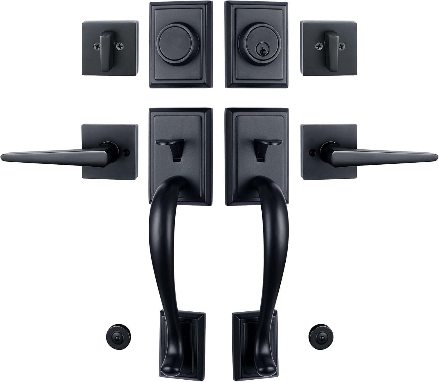 Matte Black Double Door Handleset with Single Cylinder Deadbolt Lock and Lever U83638