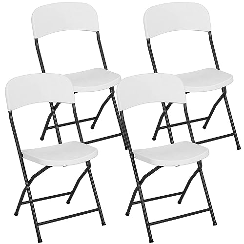 White Plastic Folding Chairs Set of 4 with Metal Frame I18691