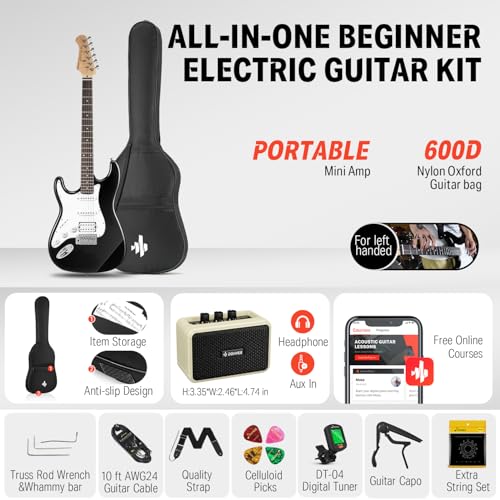 Black HSS Solid Body Electric Guitar with Amplifier, Bag, Tuner, Capo, Strap, Cable, Picks W801403
