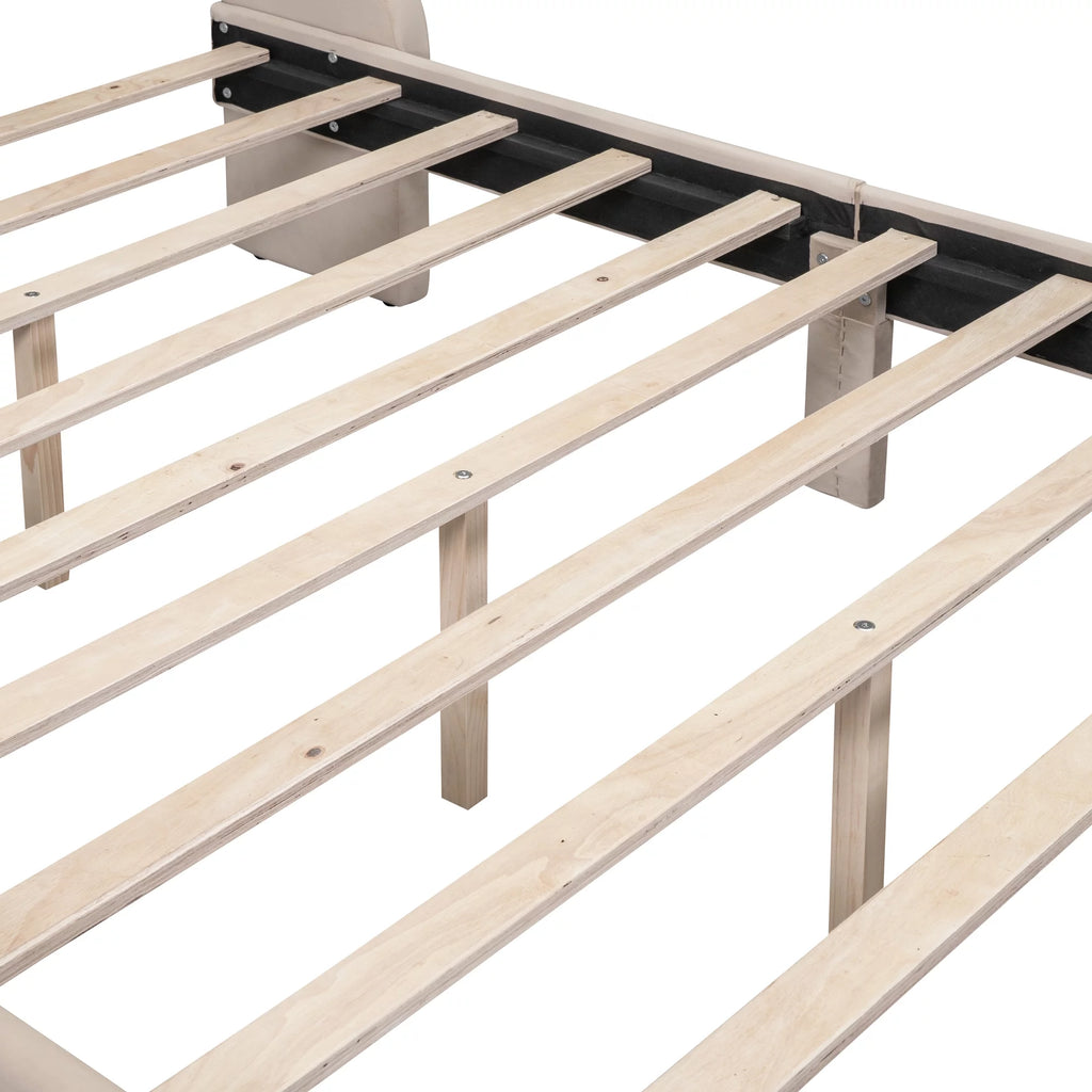 Beige Velvet Full Size Bed Frame with Storage Drawer R3638