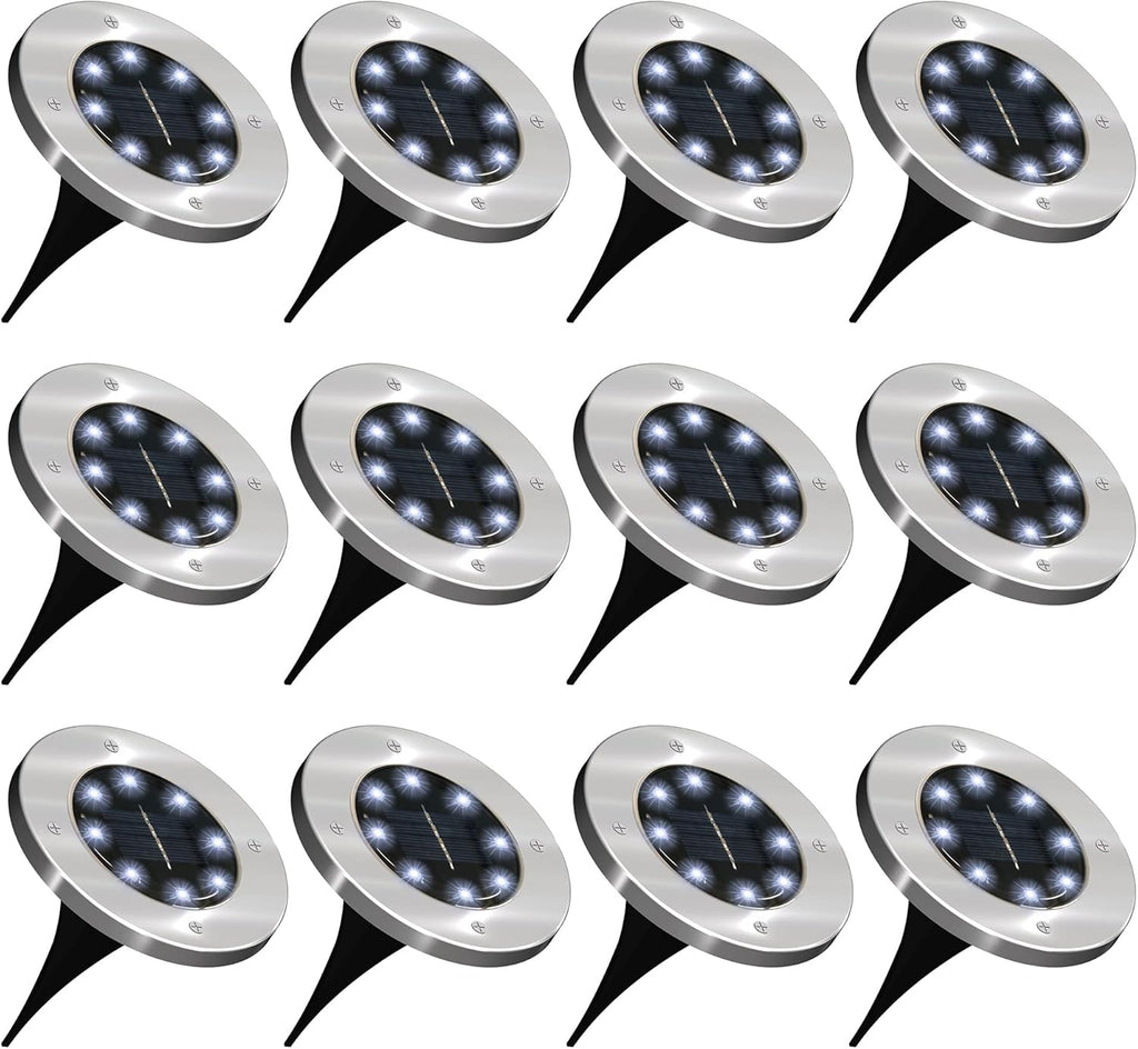 12 Pack Solar LED Landscape Pathway Lights, Waterproof, 7000K Diamond White G412