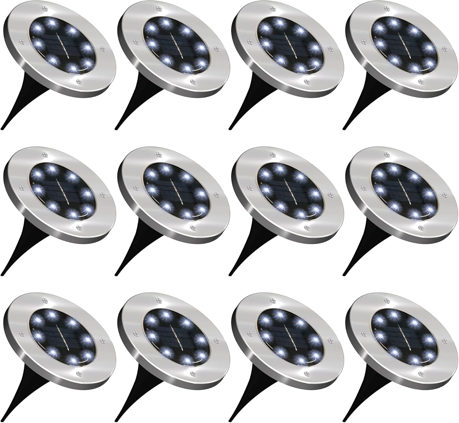 12 Pack Solar LED Landscape Pathway Lights, Waterproof, 7000K Diamond White G412