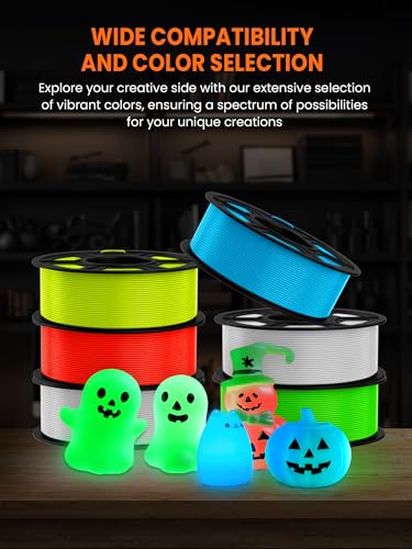 PLA 3D Printer Filament 1.75mm, 0.25kg Each Spool, Total 2kg, 8 Packs, Black/White and Transparent Red/Purple/Orange/Blue/Yellow/Green H965017