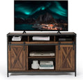 Barn Door Wood Electric Fireplace TV Stand with Storage Cabinets and Infrared Heater Q7333