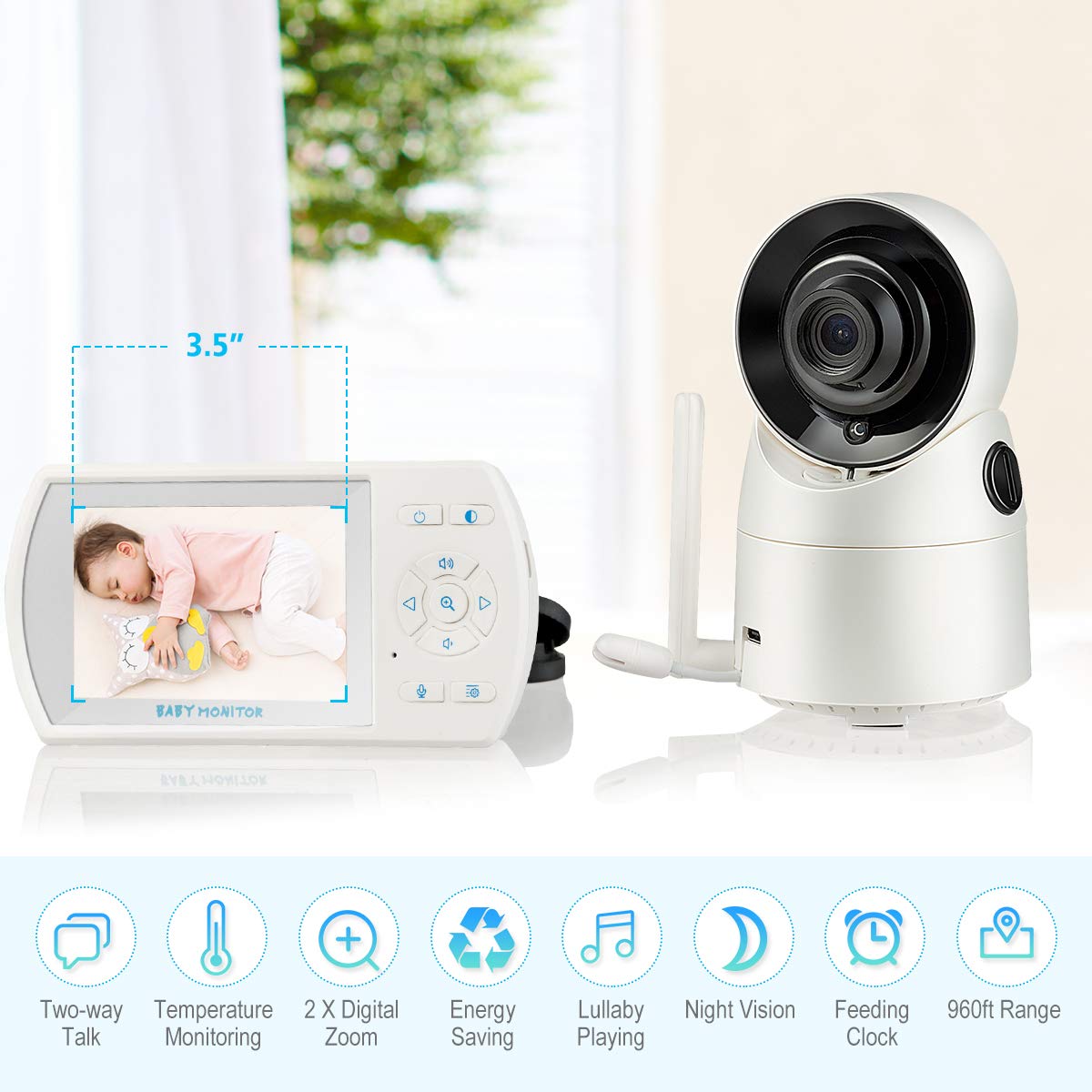 3.5'' LCD Video Baby Monitor, 2-Way Audio, Infrared Night Vision, Pack of 2 K846927