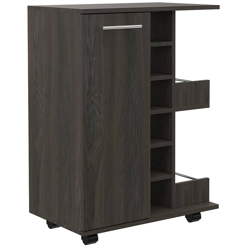 Espresso Bar Cart Cabinet with 6-Cubbies and 2-Shelves F771433