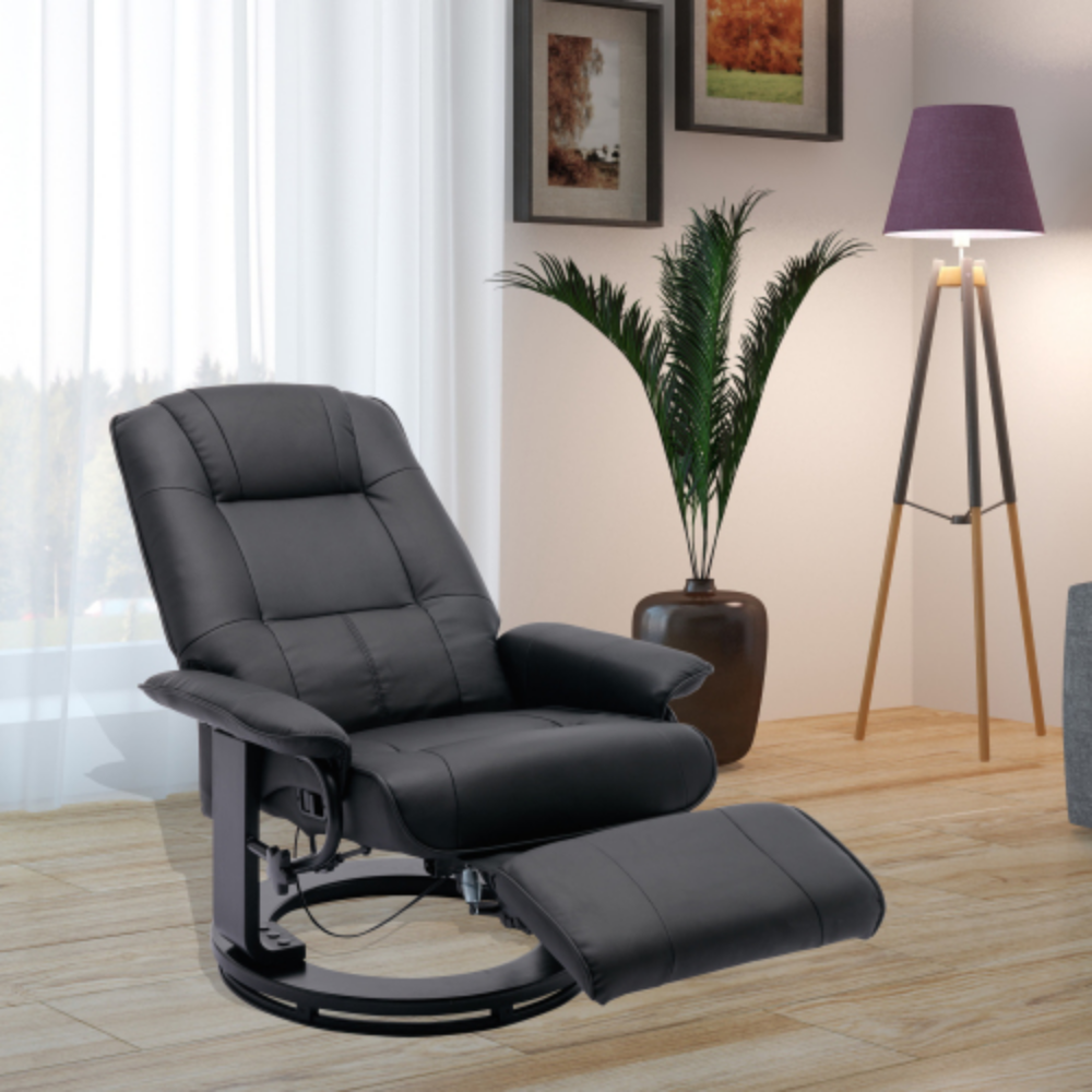 Black Faux Leather Swivel Recliner with Footrest I247639