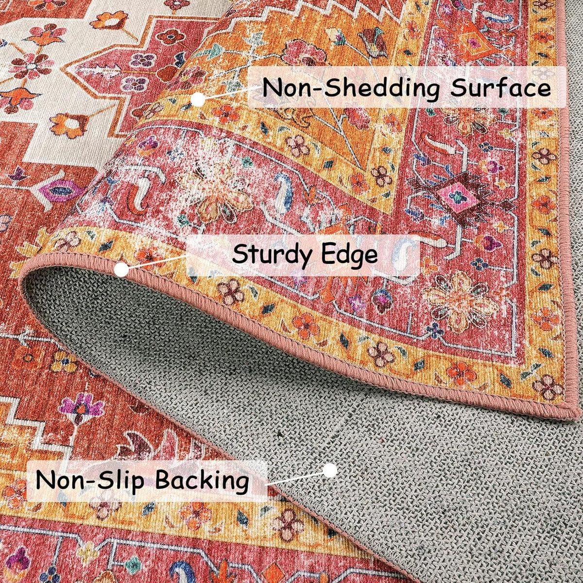 Ultra-Thin Washable Runner Rug - 2x7 Pink Non Skid Low Pile V9938