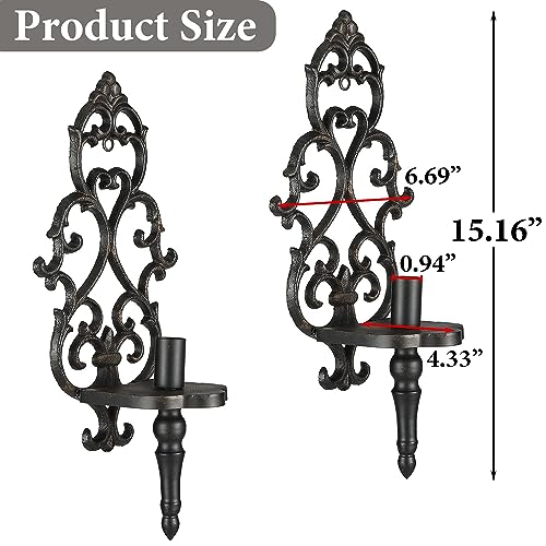 Black Antique Metal Wall Candle Sconce Holder Set of 2 A9780