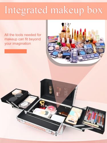 Black Portable Makeup Train Case with Lock and Shoulder Strap P73377