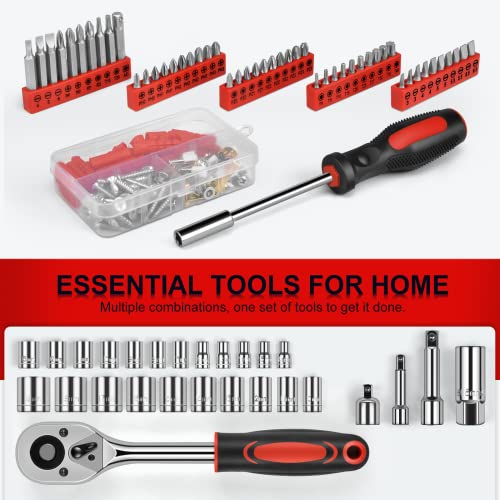 287PCs Hand Tool Set with Hammer, Pliers, Ratchet Wrench, Socket, Portable Tool Box Q38805