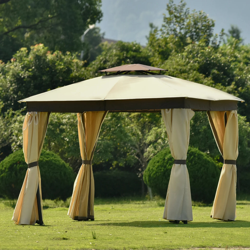 10' X 10' Outdoor Gazebo Tent with Metal Frame, khaki X652053