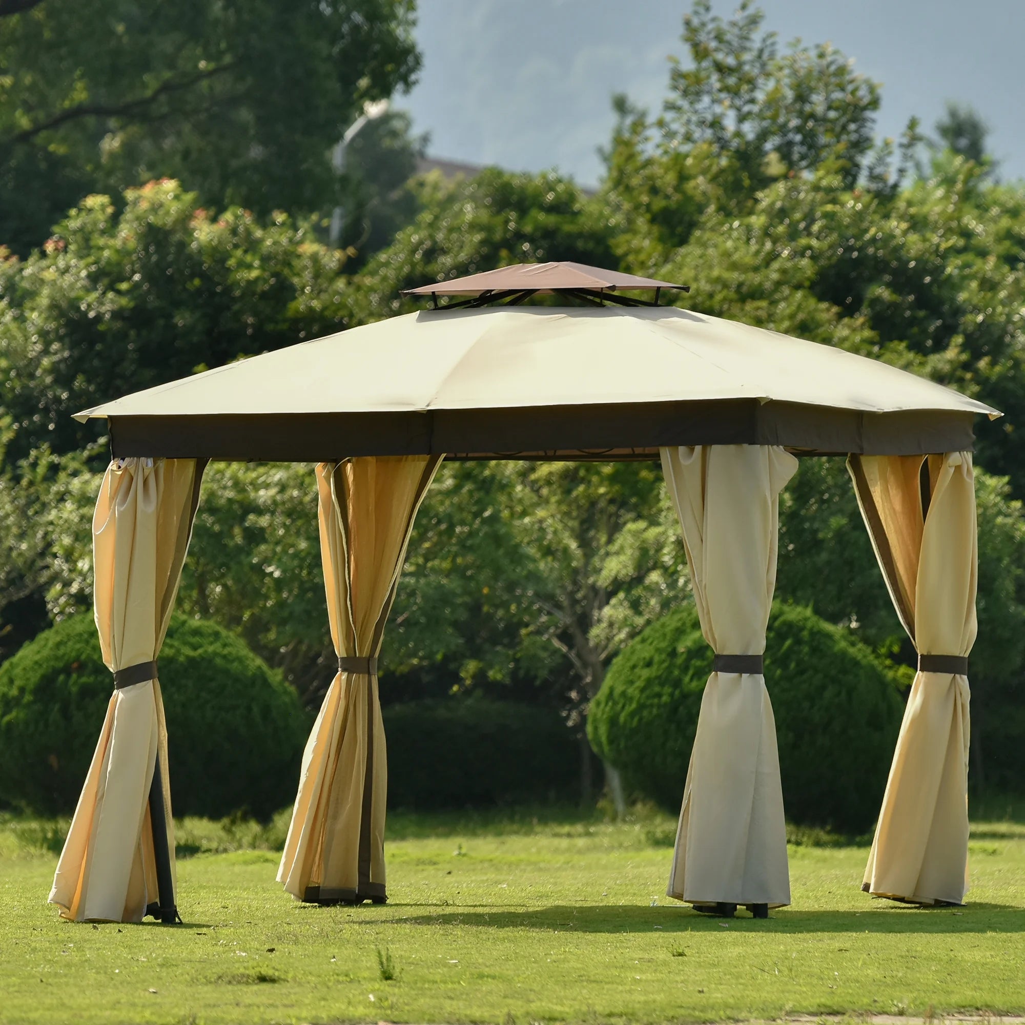 10' X 10' Outdoor Gazebo Tent with Metal Frame, khaki X652053