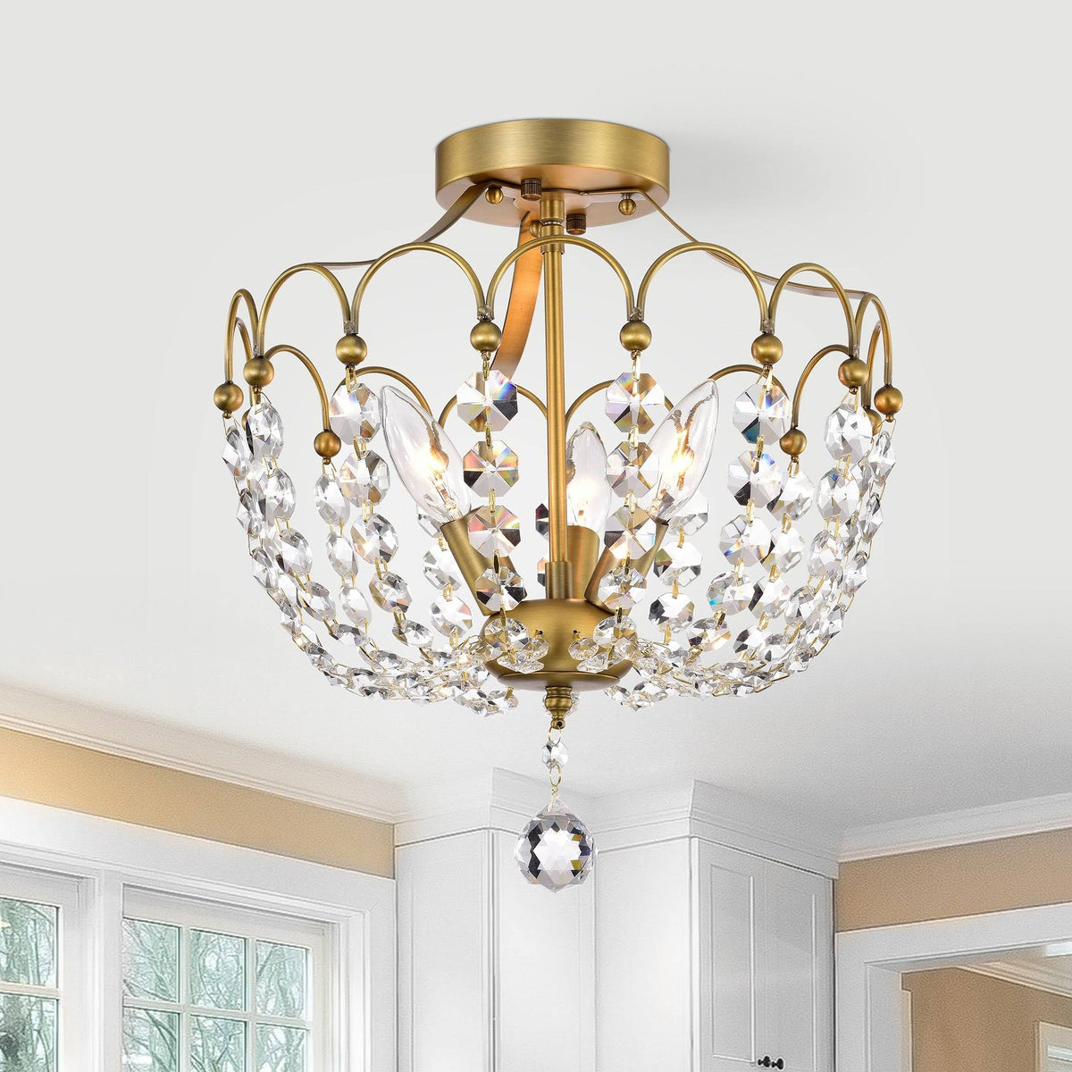 Vintage Brass Crystal Semi Flush Mount U59376