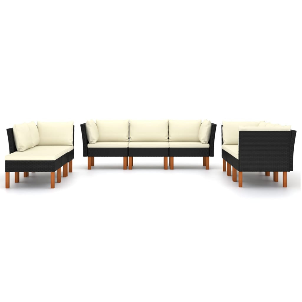 9 Piece Patio Set with Cushions Poly Rattan Black D663