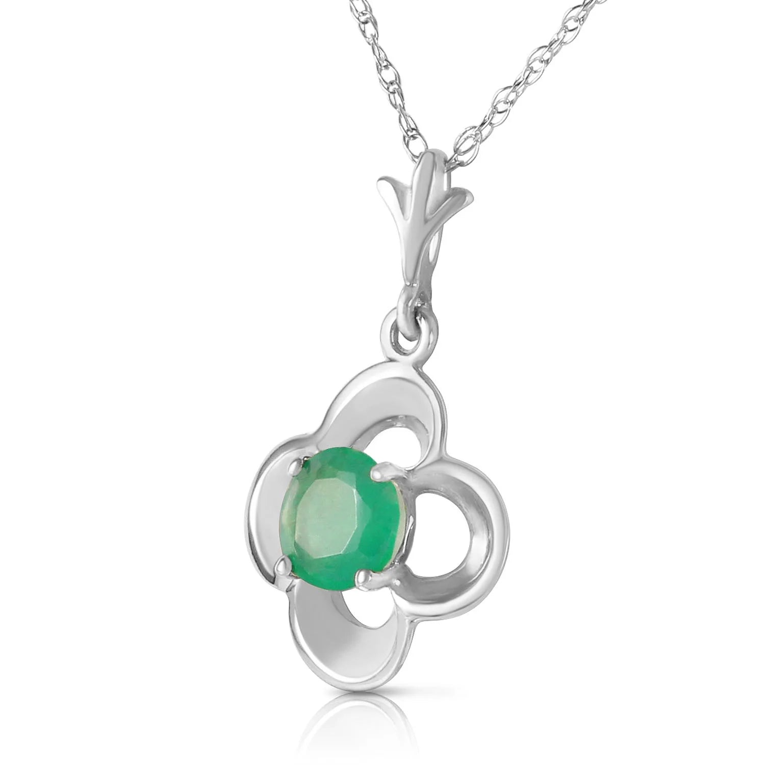 14k 18" White Gold Necklace with Emerald Bud H191