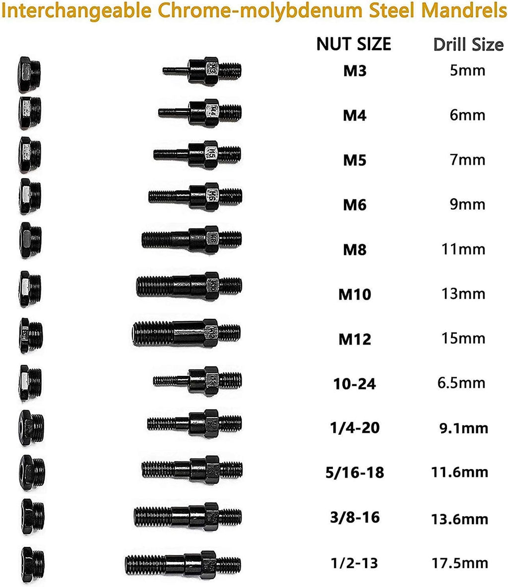 16 Rivet Nut Tool Set with 115Pcs Assorted Rivet Nuts and aluminum Carrying Case U150447