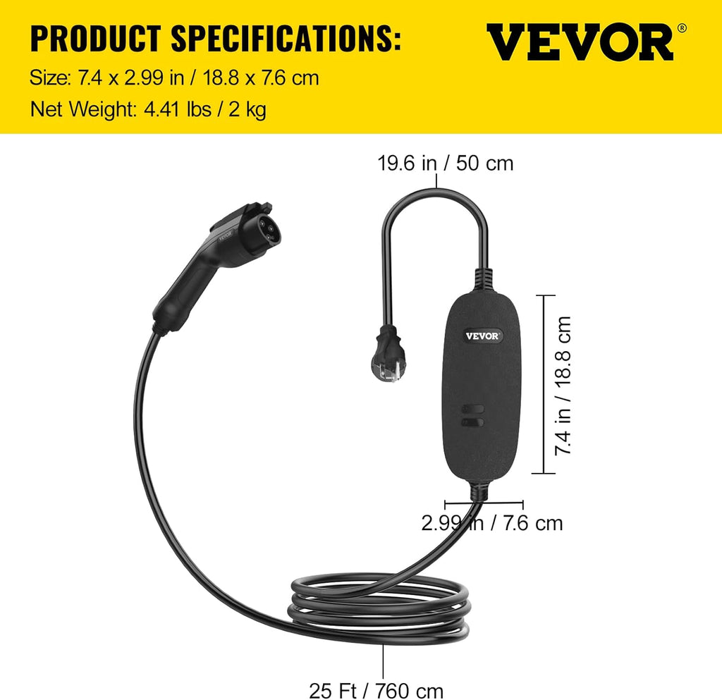 Portable Level 2 EV Charger with 25 ft Charging Cable H55635