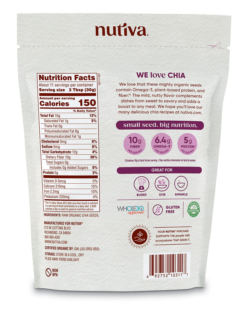 Organic Raw Black Chia Seeds, 12 Oz Q229