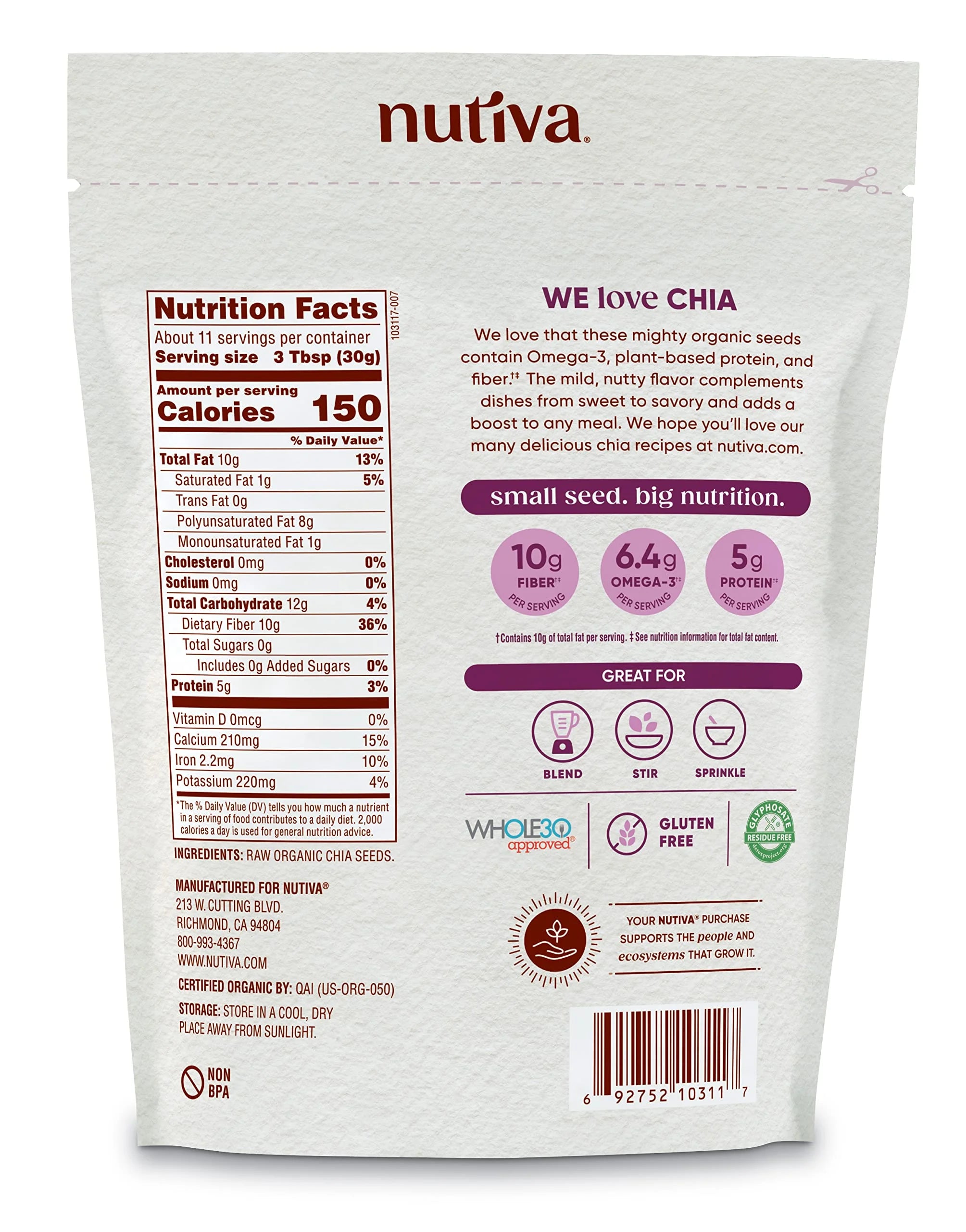 Organic Raw Black Chia Seeds, 12 Oz Q229