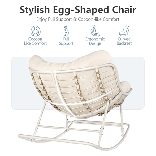Oversized Egg Wicker Rocking Chair with Cushion - Gray A872