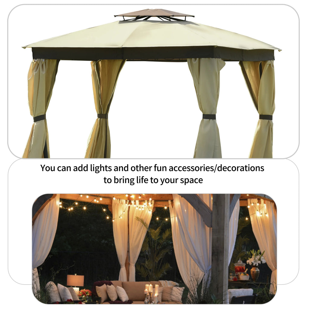 10' X 10' Outdoor Gazebo Tent with Metal Frame, khaki X652053