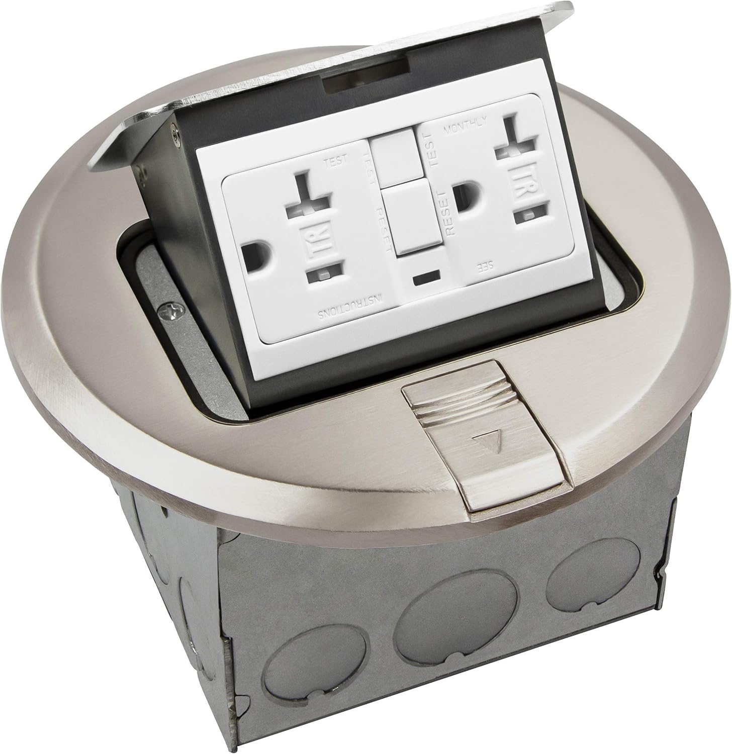 Round Pop-Up Floor Box Kit, 20A Tamper-Weather Resistant Receptacle Outlet, Nickel Plated Brass, Pack of 2 C341