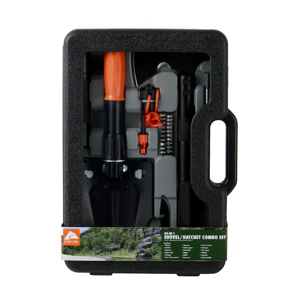 15.35 inch 30-in-1 Survival Kit Folding Shovel with Hard Carrying Case E8243